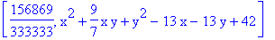 [156869/333333, x^2+9/7*x*y+y^2-13*x-13*y+42]